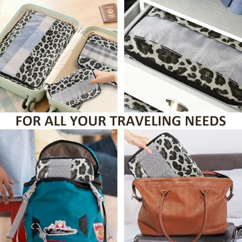 U+U 5 Set Packing Cubes for Travel Essentials Ultralight Luggage Packing Organizers with Laundry Bag and Shoe Bag for Vacation, Business Trip and Camping (Leopard) - Thumbnail 6