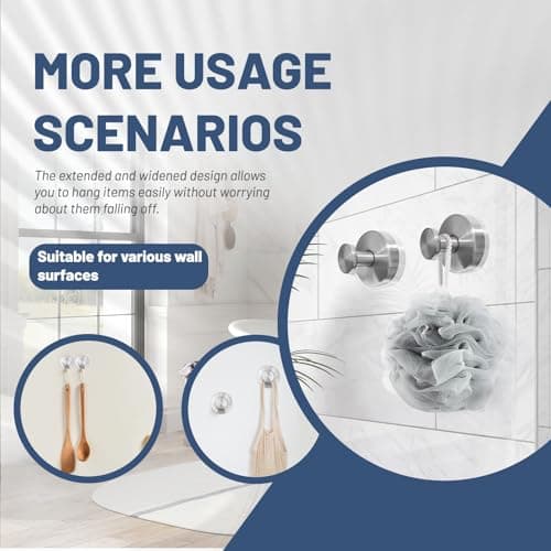 Xikelooy 4 Pcs Suction Cup Hooks，No-Drill Suction Cup Hooks， Removable Hook，Towel Hook，Suction Hook for Shower,Bathroom, Bedroom, Glass Window - Thumbnail 4