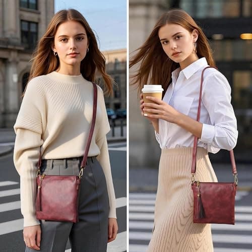 seOSTO Vegan Leather Crossbody Purse for Women, Medium Sling Bag for Everyday Use | Adjustable Strap, Multi-Compartment (burgundy) - Thumbnail 2