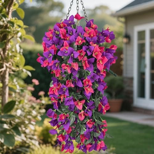 BSMYBO Bougainvillea Artificial Hanging Flowers Plants for Outdoors UV Resistant Faux Trailing Hanging Vine Outdoor Plants for Front Porch, Balcony, Patio, Outdoor Planter (Mix Color-2PCS) - Thumbnail 3