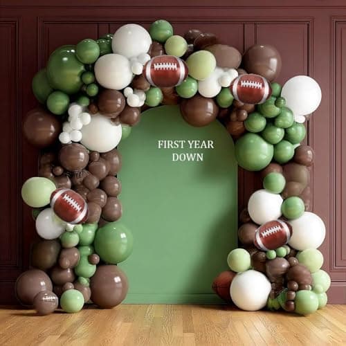 Football Balloon Garland Arch Kit, 137Pcs Sage Green White and Coffee Brown Balloons with Football Foil Balloon for Touch Down Rugby Sport Theme Superbowl Party Decorations - Thumbnail 4
