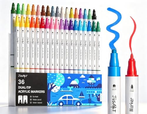 JusArt Acrylic Paint Markers 36 Colors, Dual Tip Art Supplies for Rock - Image 1