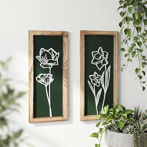 3D Floral Wall Art with 7''×16'' Botanical Textured Framed Artwork Decor Wall Art for Living Room Bedroom Office Bathroom Decor Wall Modern Boho Farmhouse Decor Wooden Ready to Hang (Set of 2) - Image 1