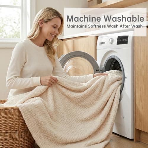 Buttery Soft Knit Throw Blanket 60x80 for Bed or Couch, Reversible Oversized Decorative Blanket, Lightweight Warm Microfiber Knitted Throw for Bedroom, Living Room, Farmhouse Cozy Gift, Ivory White - Thumbnail 6