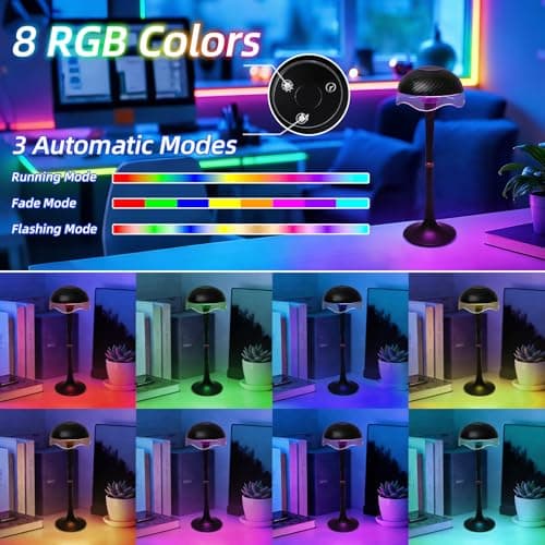 DEXULESA Cordless Table Lamp, Portable Battery Operated Touch Control Lamp with 3 Colors & 7 RGB Stepless Dimmable, Rechargeable Table Lamp for Home Office/Dinner/Restaurant/Bedroom (Black) - Thumbnail 4