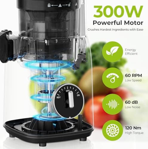 Havato Cold Press Juicer, 5.4" Extra Wide Feed Chute Juicer Machines for Whole Vegetables & Fruits, 98% High Juice Yield, Easy Clean & Install, Compact Slow Masticating Juicer with 300W, Silver - Thumbnail 4