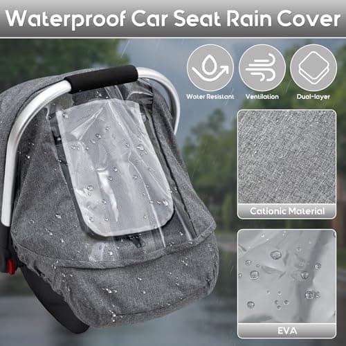 Baby Car Seat Rain Cover, Waterproof Carseat Cover with Transparent Window, Breathable Infant Car Seat Weather Shield for Girls Boys, Anti-Collapse Canopy Covers for Doona - Thumbnail 2