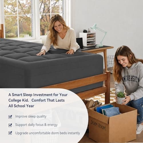 ELEMUSE Dual Layer 3 Inch Memory Foam Mattress Topper Twin XL, Dorm Room 2 Inch Cooling Gel Memory Foam Plus 1 Inch Down Alternative Pillowtop Mattress Pad, College Essential, Comfort Support, Grey - Thumbnail 6