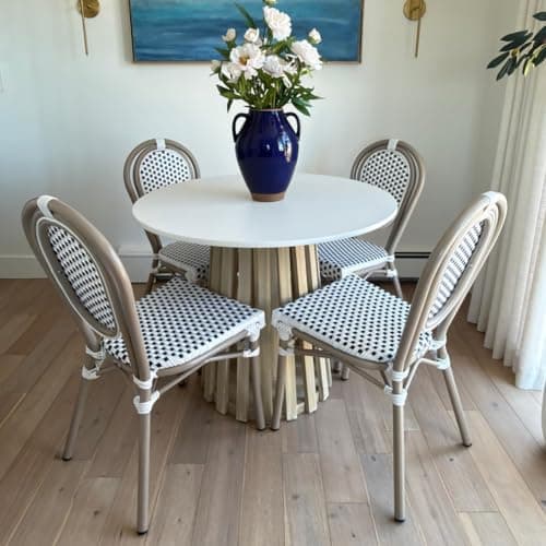 PURPLE LEAF Patio Dining Chair Set of 2 Outdoor French Aluminium Frame in Champagne Finish with Sky Blue & White Woven Rattan for Indoor Kitchen Deck Bistros Cafe Restaurant - Thumbnail 3
