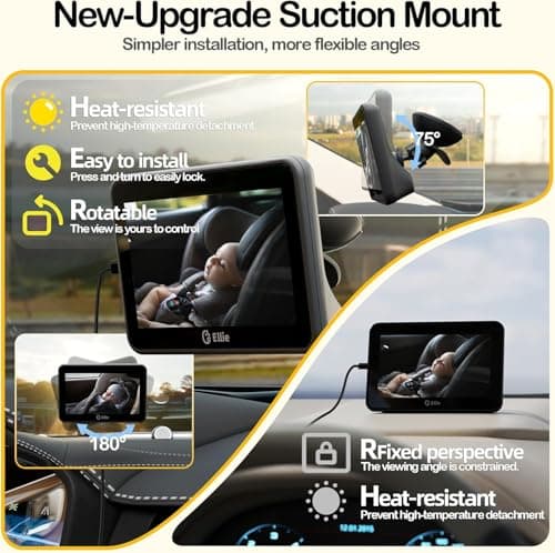 Ellie Baby Car Monitor, 2K UHD Backseat Monitor with Color Night Vision, Face Tracking, Dual Display for 2 Kids, Wide View Car Baby Camera, Smart Video Capture & App Control - Thumbnail 3
