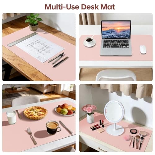 Yuwiiuuo Leather Desk Pad Protector, Office Desk Mat, Large Mouse Pad, Non-Slip PU Leather Desk Blotter, Waterproof Computer Desk Writing Pad for Office and Home (Light Pink, 47.2" x 23.6") - Thumbnail 3