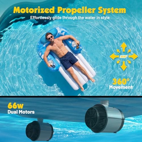HopeRock Inflatable Motorized Pool Floats for Adults - Rechargeable Pool Lounger with Dual Motors & 2 Storage Compartments, Electric Water Lounger Float, Pool Raft Holds up to250lb, Pool Toys Adults - Thumbnail 2