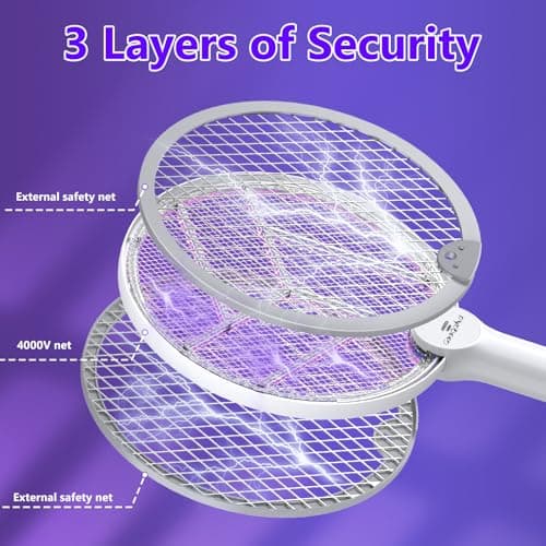 GooQand Bug Zapper Racket, 2 in 1 Electric Fly Swatter USB Rechargeable, 4000V Electric Fly Zapper with 3 Layer Safety Mesh, Indoor Outdoor Electric Racket for Kitchen, Bedroom, Camping - Thumbnail 6