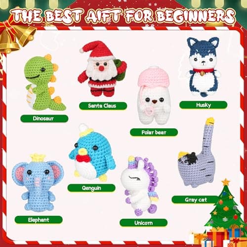 8Pcs Crochet Kit for Beginners, 2026 Great Christmas Gift for Crochet Lovers, DIY Craft for Adults and Kids, Crocheting Animal Kits with Step by Step Videos, Yarn, Crochet Hook, Birthday Holiday Gift - Thumbnail 3