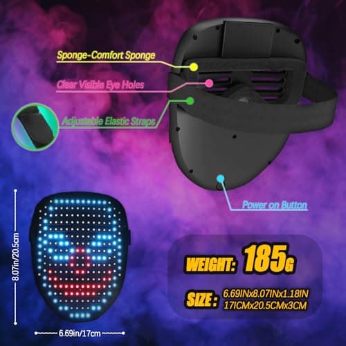 Ompusos LED Mask Light Up Mask with Gesture Sensing, Cool Costume Mask Teen Boys Gifts for Halloween Christmas Birthday - Thumbnail 4