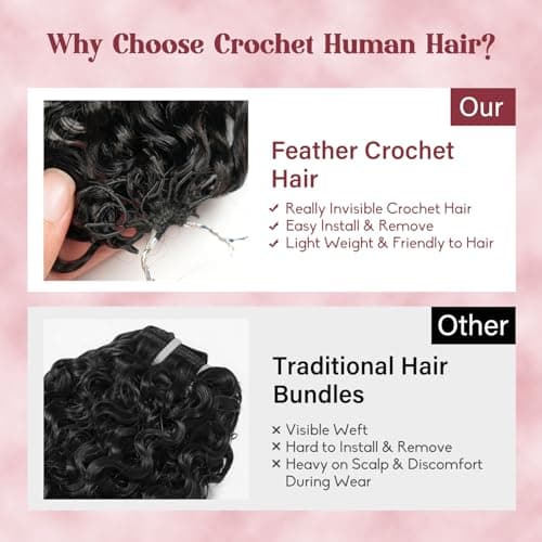 Burmese Curly Crochet Human Hair 20 Inch Miracle Knots Feather Crochet Hair 100 Strands Pre-Separated 3C 4A Texture Reusable Human Hair Extensions for Women Extensions Natural Black - Thumbnail 5