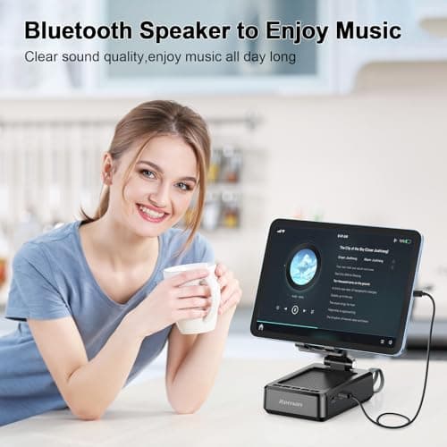 Jteman Cell Phone Stand Bluetooth Speaker with Built-in Cables,Foldable Adjustable Holder,All-in-One Audio Stand for iPhone Android,Birthday Gifts for Men Women - Thumbnail 6