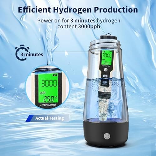 Hydrogen Water Bottle,2025 Upgrade Hydrogen Water Machine-SPE PEM Technology,3-Minute H₂ Production,Remove Ozone/Nitrogen,Portable Portable Water Ionizer for Travel,Home,Office Unisex Black(320ML) - Thumbnail 3