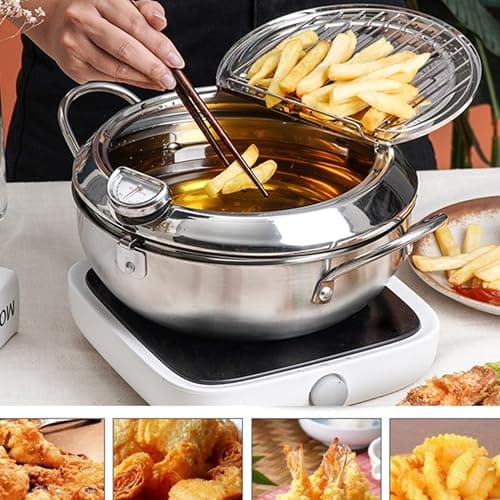Deep Fryer Pot, 304 Stainless Steel Frying Pot with Temperature Control, Lid and Oil Drip Drainer Rack for Kitchen French Fries, Chicken Large Size 9.4 Inch/3.4 L Father's Day Gift - Thumbnail 3