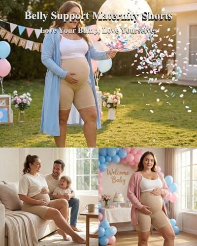 Y25D Maternity Shapewear for Under Dresses，Over Belly Pregnancy Underwear Mid-Thigh High Waist Shorts Panties for Baby Shower - Thumbnail 6