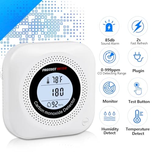 Carbon Monoxide Detectors,3 Pack 3in1 Portable Carbon Monoxide detectors Plug in Wall for Travel, CO Alarm/Monitor for Home/Hotel Room/RV with AC Socket with Temperature & Humidity Detectors - Thumbnail 5
