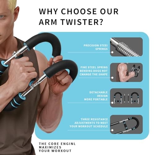 Twister Arm Trainer for Men 5 Level Resistance (45-110 lbs) Chest Workout Equipment for Women Exerciser Bar Biceps Triceps Forearm Abdominal Thigh Back Muscle Exerciser (Blue) - Thumbnail 5