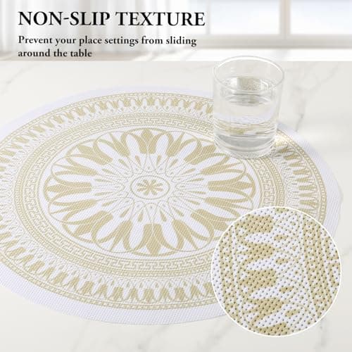 Kaixinbao Placemats Set of 4, Washable Wipeable Durable Lace PVC Vinyl Place Mats,Non Slip Table Mats for Kitchen Dining,Table Decor,Indoor,Outdoor,Everyday Use(4, Elegant Prints) - Thumbnail 5