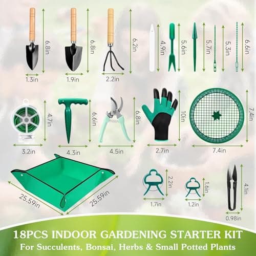 Gardening Tool Set, 18PCS Bonsai Tool Set for Succulents, Herbs & Indoor Plants, Mini Garden Tools with Repotting Mat, Gloves, Pruner, Plant Ties & Labels, Garden Starter Kit for Beginners - Thumbnail 2