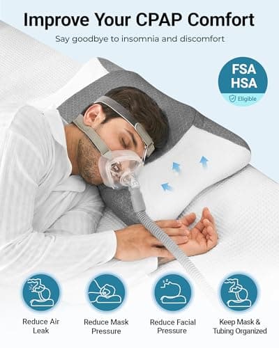 Elviros CPAP Pillow for Side Sleeping, Sleep Apnea Memory Foam Pillow for All CPAP Masks Users to Reduce Air Leaks & Masks Pressure, Adjustable Height with Cooling Breathable Cover - Thumbnail 2