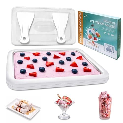Rolled Ice Cream Maker with Lid and 2 Spatulas, At-Home DIY Instant Rolled Ice Cream Tray for Soft Serve, Slushies, Frozen Yogurt, Sashimi Plate, for Fun Family Activities, DIY Parent-Child Time - Image 1