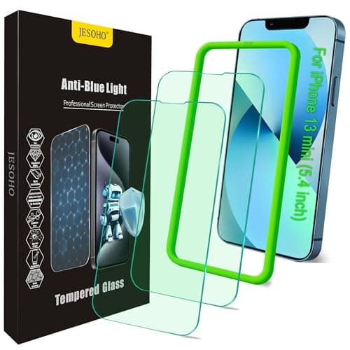 JESOHO Blue Light Screen Protector for iPhone 13 mini (5.4-inch), Eye Protection,Tempered Glass Film, Scratch-Resistant, No Bubble with Easy Installation Kit, 2 Pack - Image 1