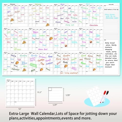 Large Dry Erase Calendar for Wall - 12-Month Undated Wall Calendar Dry Erase, 34" x 60", Reusable Yearly Calendar with Two Markers, Great Layout Dry Erase Wall Calendar for Home School or Office - Thumbnail 5