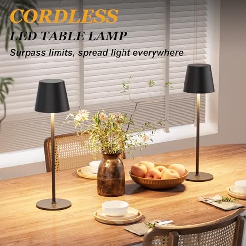 Cordless Table Lamp Rechargeable Black - KK 2 Pack 5000mAH Battery Operated Lamp for Counter, 3 Color Stepless Dimming Waterproof LED Wireless Lamp for Dining Kitchen, Outdoor Patio, Touch Control - Thumbnail 4