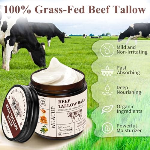 WEAUUP Beef Tallow for Skin, Organic Grass Fed Whipped Beef Tallow Balm, Tallow and Honey Balm with Raw Honey and Beeswax, Nourishing Moisturizer for Face & Body Natural Skin Care for Soft - Thumbnail 5