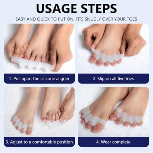 XINIFOOT Toe Separators for Women & Men - Bunion Corrector, Hammer Toe Straightener, Relieves Foot Pain (2 Pairs, White + Beige) - Thumbnail 4