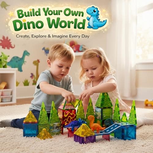 LATI Magnetic Tiles Dinosaur Building Set, Dino World Magnet Blocks with Double-Sided Egg Hatch Story, STEM Construction Toy for Kids Ages 3+, Educational Gift for Boys & Girls - Thumbnail 5