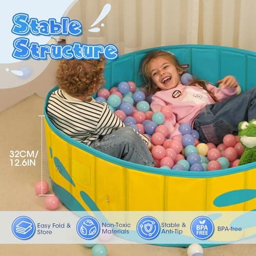 Peradix Paddling Pool for Kids and Pets, 48in Portable Baby Pool with Canopy Non Inflatable & UV Protection, Toddlers Ball Pit and Kiddie Splash Toys for Backyard Beach Tent Easy Pop Up Outdoor - Thumbnail 2