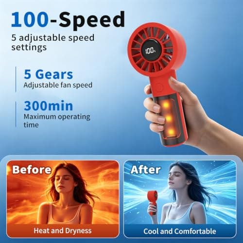 Portable Mini handheld Personal Fan with Night Light,5 Speeds,Rechargeable - Thumbnail 4
