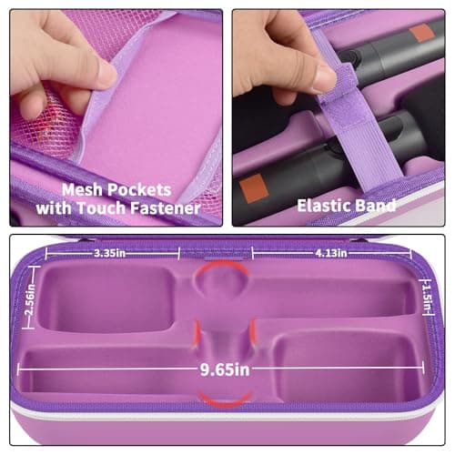 Wireless Microphone Case for JBL PartyBox & Two Mic System, Shockproof Karaoke Microphones Travel Storage Box with Mic Foam Cover, Holds 2 Mics, Receivers, Adapters, AA Batteries - Purple - Thumbnail 3