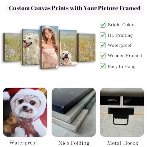 ZHIYYHAO Personalized Canvas Prints with Your Photos Set of 5 Framed Personalized Family Portrait Pet Wedding Landcape Pictures Customized Canvas Prints Wall Art for Bedroom Livingroom Office Home Decor ( Framed , 10"x16"x2 10"x20"x2 10"x24"x1 ) - Thumbnail 6