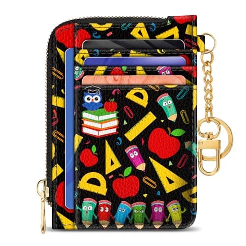 GIANCOMICS Slim Wallet Credit Card Holder Women, Teacher Rfid Blocking Small Card Case, Keychain Thin Pocket Curved Zipper Wallet, Travel Card Holder PU Leather ID Window, Ladies Female Gifts - Image 1