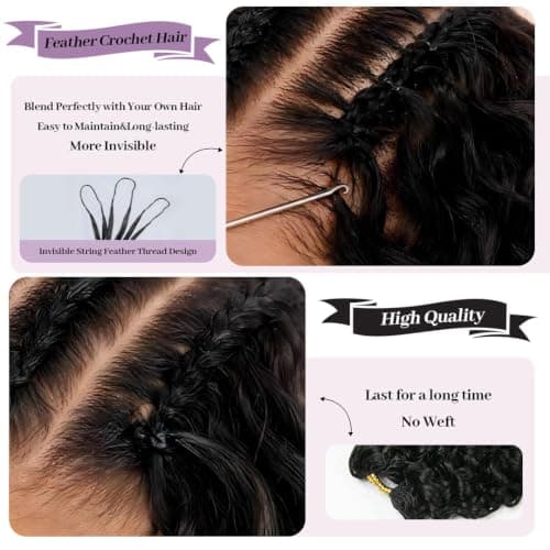 YWIGS Water Curly Human Crochet Hair Burmese Curly Invisible Crochet Human Hair Extensions 20" NC 100 Strands - Thumbnail 3