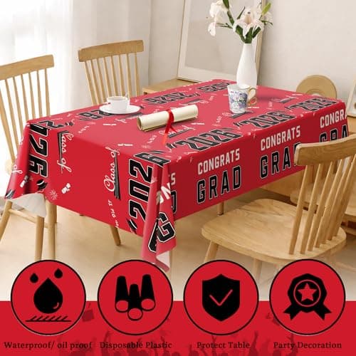 OHOME Graduation Party Decorations 2026 - Plastic Red Tablecloth for Graduation Decorations Class of 2026 - Party Favors Supplies Banner,2 Pack - Thumbnail 4