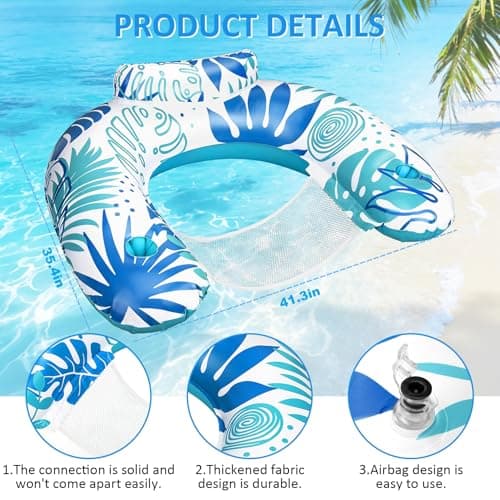 2 Pack Pool Floats Adult, Inflatable Pool Float Chair with Cup Holders, Floating Pool Chairs Lounge Floaties for Adults Swimming Party Lake River Beach Summer Water Fun - Thumbnail 3