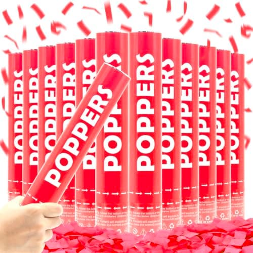 Confetti Cannon 12 Pack Red Biodegradable 12 Inch Party Popper Shooters Bulk for Baby Shower, Wedding, Birthday, Graduation, Party Celebrations - Image 1
