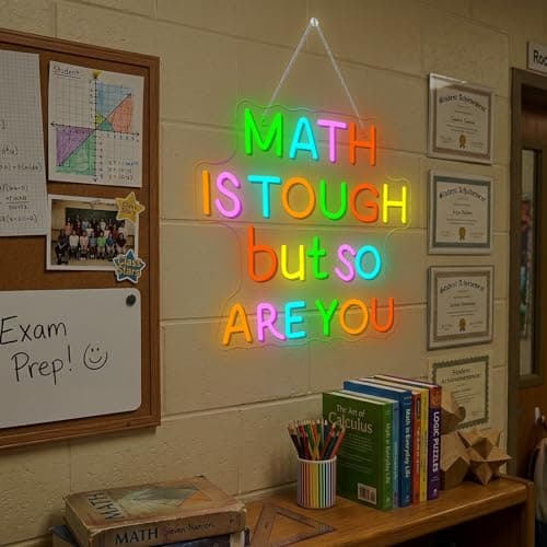 Classroom LED Sign Math Is Tough But So Are You Neon Sign for Wall Decor Math Lights Up Sign for Classroom Library Bedroom Reading Neon Signs LED Gifts for Art Teachers Teens - Thumbnail 2