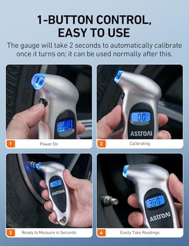 AstroAI Digital Tire Pressure Gauge 0-150PSI Calibrated to ANSI B40.7 +/-1PSI, Accurate in 0.1 Increments, 4 Units for Car Truck Bicycle with Backlight LCD, Silver - Thumbnail 4