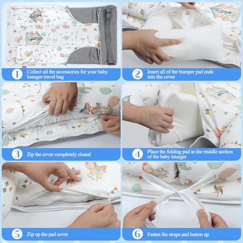 Baby Lounger for Newborn 0-24 Months, Portable Infant Lounger with Soft Breathable Cotton, Adjustable Size Lengthen Space Lightweight & Washable Essentials for Home (3. Carousel) - Thumbnail 4