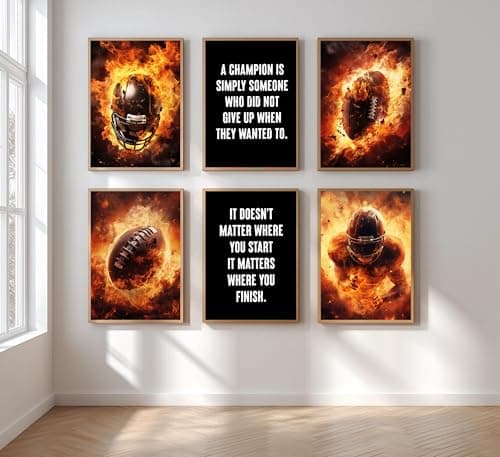 6Pcs Inspirational Football Wall Art Motivation Rugby Sports Quotes Inspiring Posters Paintings Pictures Wall Decor Canvas Print Artwork for Boy's Teenager room Man's room Home Decoration Unframed - Thumbnail 6
