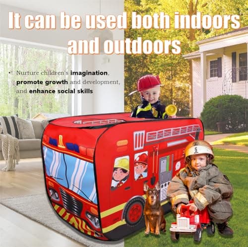 Cecailin Pop Up Tent for Kids.Fire Truck Play Tent Role Play Firefighter Tent.Large, Easy to Organize.Birthday Gift for Girls & Boys.Can Be Played with by 2-3 Kids.for Toddler - Indoor & Outdoor, Red - Thumbnail 6